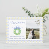 Blue Bow Kustkerst Grandmillenial Foto H Feestdagenkaart (Staand voorkant)