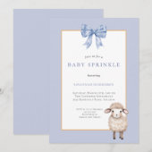Blue Bow Lamb Baby shower Sprinkle Kaart (Voorkant / Achterkant)