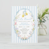Blue bow lemon birthday Invitation Kaart (Staand voorkant)