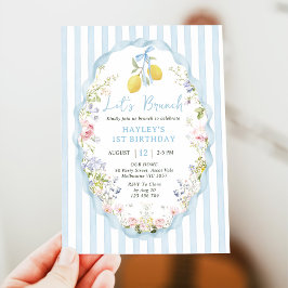 Blue bow lemon birthday Invitation Kaart