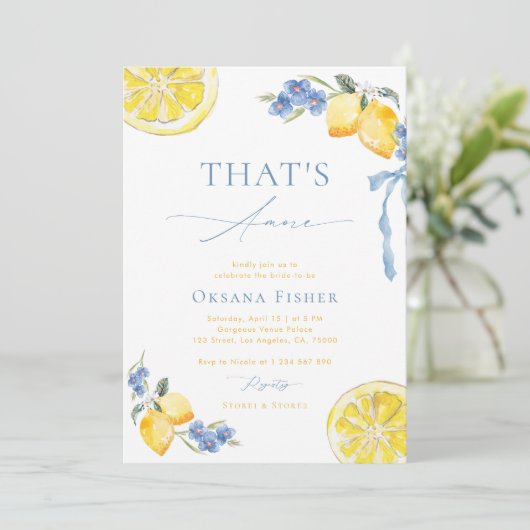 Blue Bow Lemons That's Amore Italian Bridal Shower Kaart (Staand voorkant)
