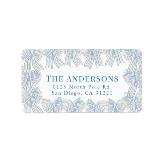 Blue Bow Lijst Holiday Retouradres Etiket (Voorkant)