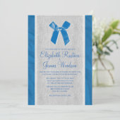 Blue Bow & Linen Wedding Invitations Kaart (Staand voorkant)