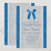 Blue Bow & Linen Wedding Invitations Kaart (Voorkant / Achterkant)
