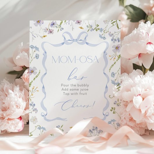 Blue Bow lint Wildflower Momosa bar waterverf Poster