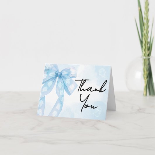 Blue Bow Little Boo Baby shower Bedankkaart (Voorkant)