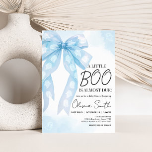 Blue Bow Little Boo Baby shower Kaart