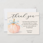 Blue Bow Little Pumpkin Baby shower Bedankt Notitiekaartje (Voorkant)
