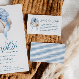 Blue Bow Little Pumpkin Baby shower Boeken voor Ba Informatiekaartje