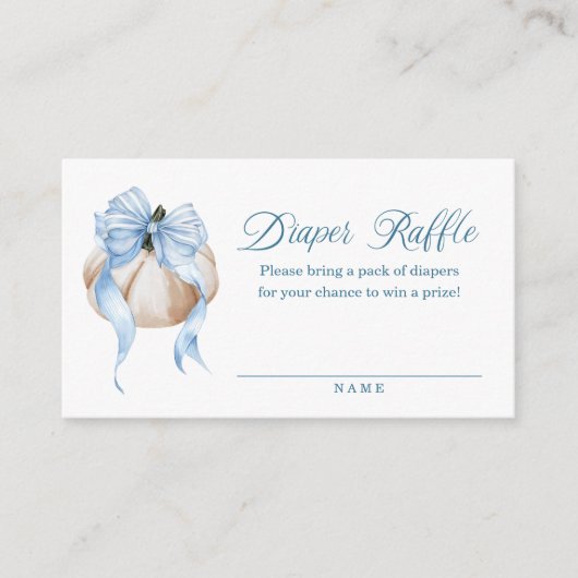 Blue Bow Little Pumpkin Baby shower Luier Raffle Informatiekaartje (Voorkant)