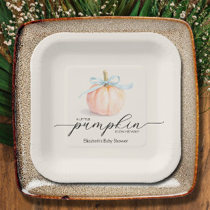 Blue Bow Little Pumpkin Baby shower Papieren Bordje