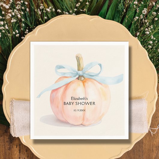 Blue Bow Little Pumpkin Baby shower Servet