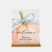 Blue Bow Little Pumpkin Baby shower Welkom Acryl Bord (Voorkant)