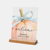 Blue Bow Little Pumpkin Baby shower Welkom Acryl Bord (Hoek)