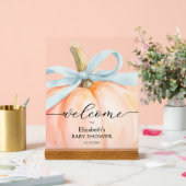 Blue Bow Little Pumpkin Baby shower Welkom Acryl Bord (Huwelijk)