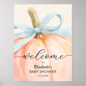 Blue Bow Little Pumpkin Baby shower Welkom Poster (Voorkant)