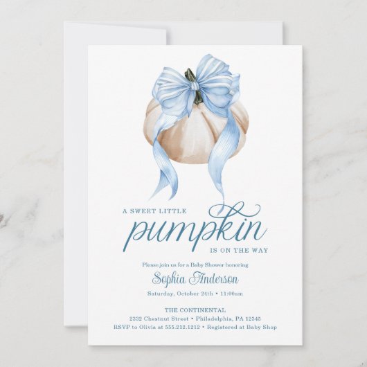 Blue Bow Little Pumpkin Boy Baby shower Kaart (Voorkant)