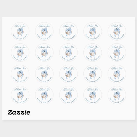 Blue Bow Little Pumpkin Boy Baby shower Stickers (Vel)