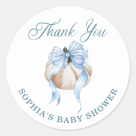 Blue Bow Little Pumpkin Boy Baby shower Stickers (Voorkant)