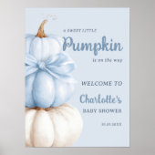 Blue Bow Little Pumpkin Boy Baby Shower Welcome Poster (Voorkant)