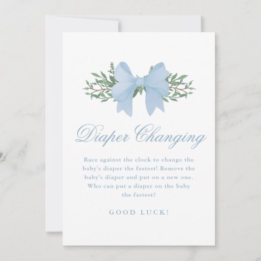 Blue Bow Luier Veranderen Baby shower Game Kaart (Voorkant)