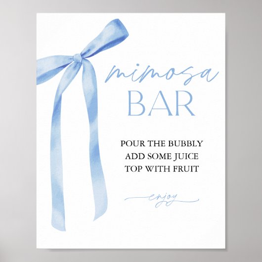 Blue Bow Mimosa Bar Vrijgezellenfeest Sign Poster (Voorkant)