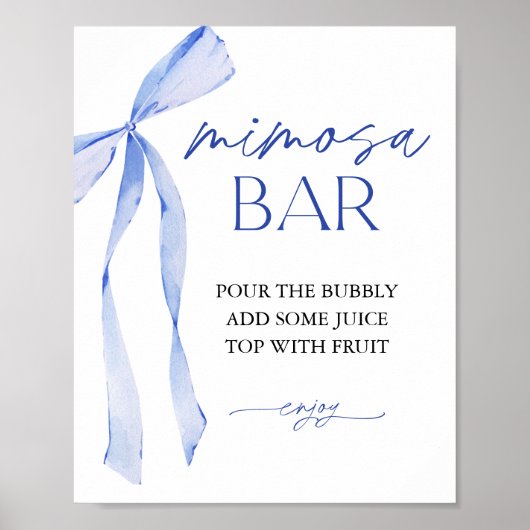 Blue Bow Mimosa Bar Vrijgezellenfeest Sign Poster (Voorkant)