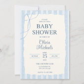 Blue Bow Minimalist Baby Shower Invitation Notitiekaartje (Voorkant)