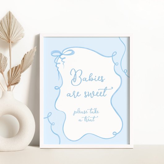 Blue bow minimalist Baby's zijn zoet baby shower Poster