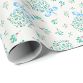 Blue Bow Mistletoe Winter Baby shower Wrap Cadeaupapier (Rol Hoek)