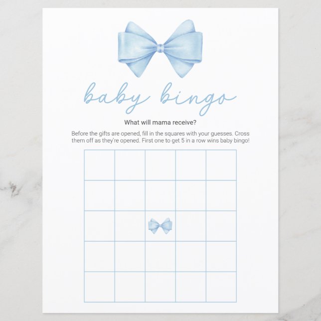Blue Bow Modern Baby shower Bingogame (Voorkant)