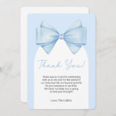 Blue Bow Modern Baby shower Dank u kaart (Voorkant / Achterkant)