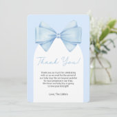 Blue Bow Modern Baby shower Dank u kaart (Staand voorkant)