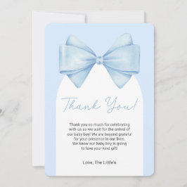 Blue Bow Modern Baby shower Dank u kaart