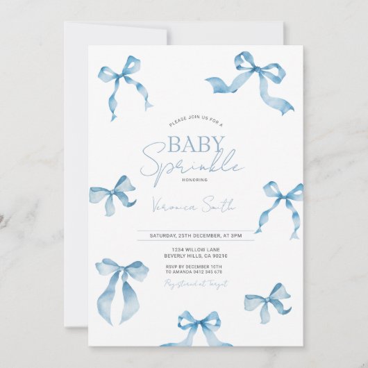 Blue Bow Modern Baby Sprinkle Kaart (Voorkant)