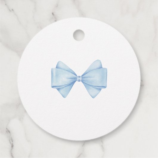 Blue Bow Modern Boy Baby shower Bedankjes Labels (Achterkant)