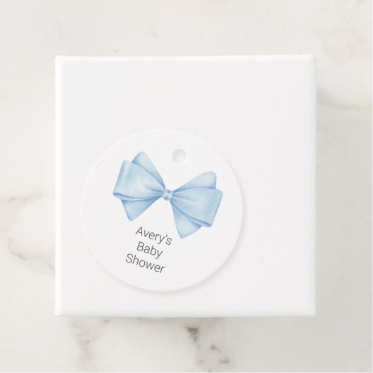 Blue Bow Modern Boy Baby shower Bedankjes Labels (In situ)