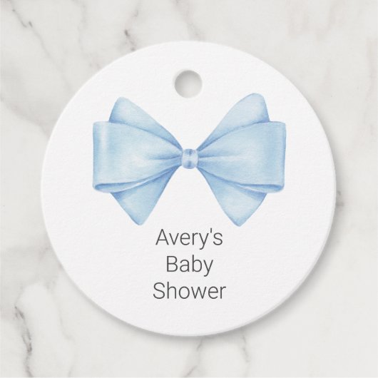 Blue Bow Modern Boy Baby shower Bedankjes Labels (Voorkant)