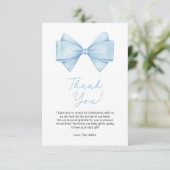 Blue Bow Modern Boy Baby shower Bedankkaart (Staand voorkant)