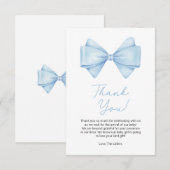 Blue Bow Modern Boy Baby shower Bedankkaart (Voorkant / Achterkant)