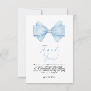 Blue Bow Modern Boy Baby shower Bedankkaart