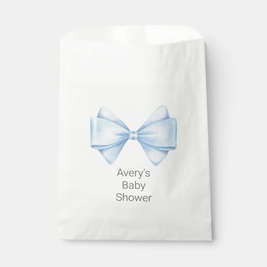 Blue Bow Modern Boy Baby shower Bedankzakje (Voorkant)