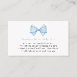 Blue Bow Modern Boy Baby shower Boeken voor Baby Informatiekaartje
