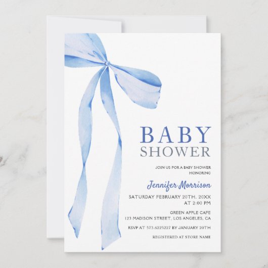 Blue Bow Modern Boy Baby shower Kaart (Voorkant)