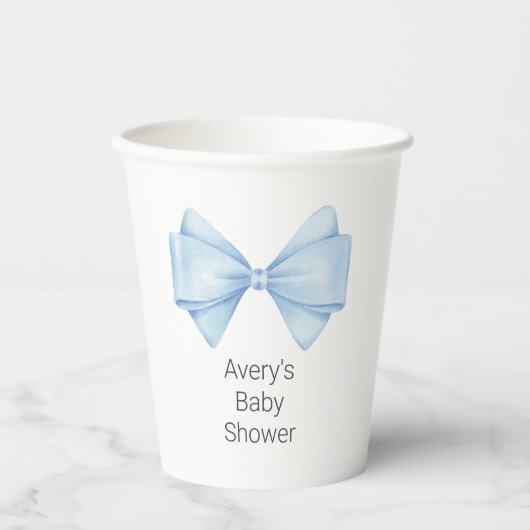 Blue Bow Modern Boy Baby shower Papieren Bekers (Voorkant)
