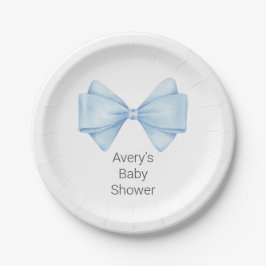 Blue Bow Modern Boy Baby shower Papieren Bordje