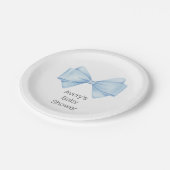 Blue Bow Modern Boy Baby shower Papieren Bordje (Gekanteld)