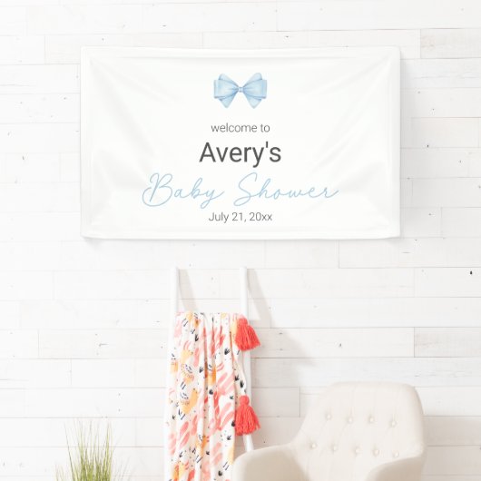 Blue Bow Modern Boy Baby shower Spandoek (Insitu)