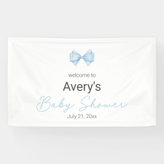 Blue Bow Modern Boy Baby shower Spandoek (Horizontaal)