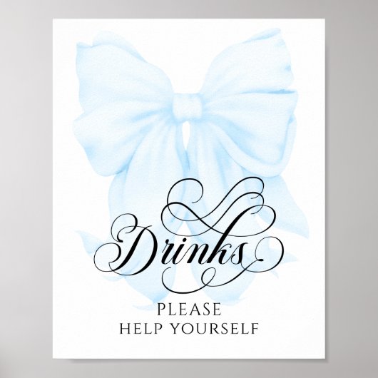 Blue Bow Modern Elegant Baby shower Drinken Poster (Voorkant)